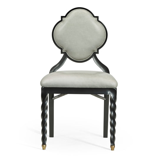 Black Barleytwist Dining Side Chair, Upholstered in Leather | Jonathan Charles