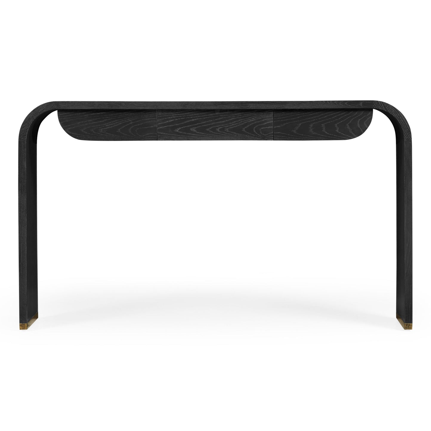 Curved Chinoiserie Style Antique Etched Brass & Ebonised Oak Console Table| Jonathan Charles