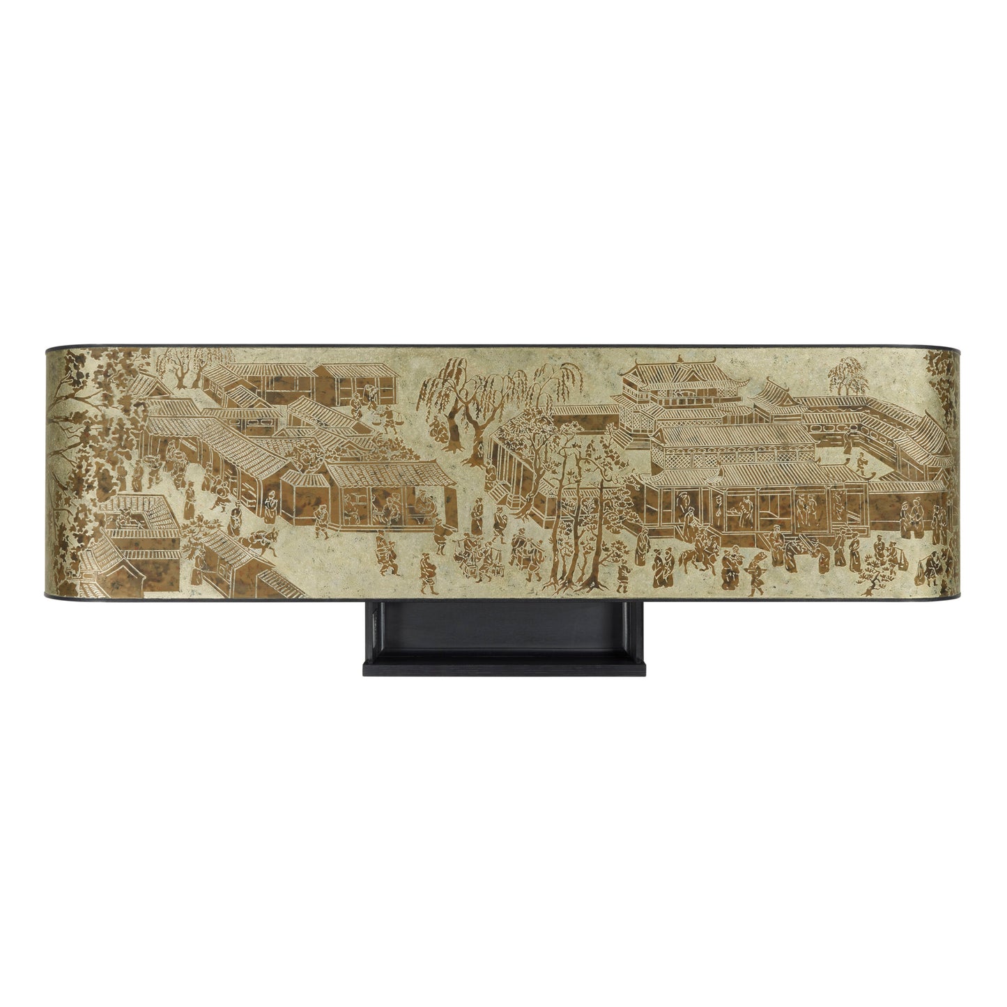 Curved Chinoiserie Style Antique Etched Brass & Ebonised Oak Console Table| Jonathan Charles