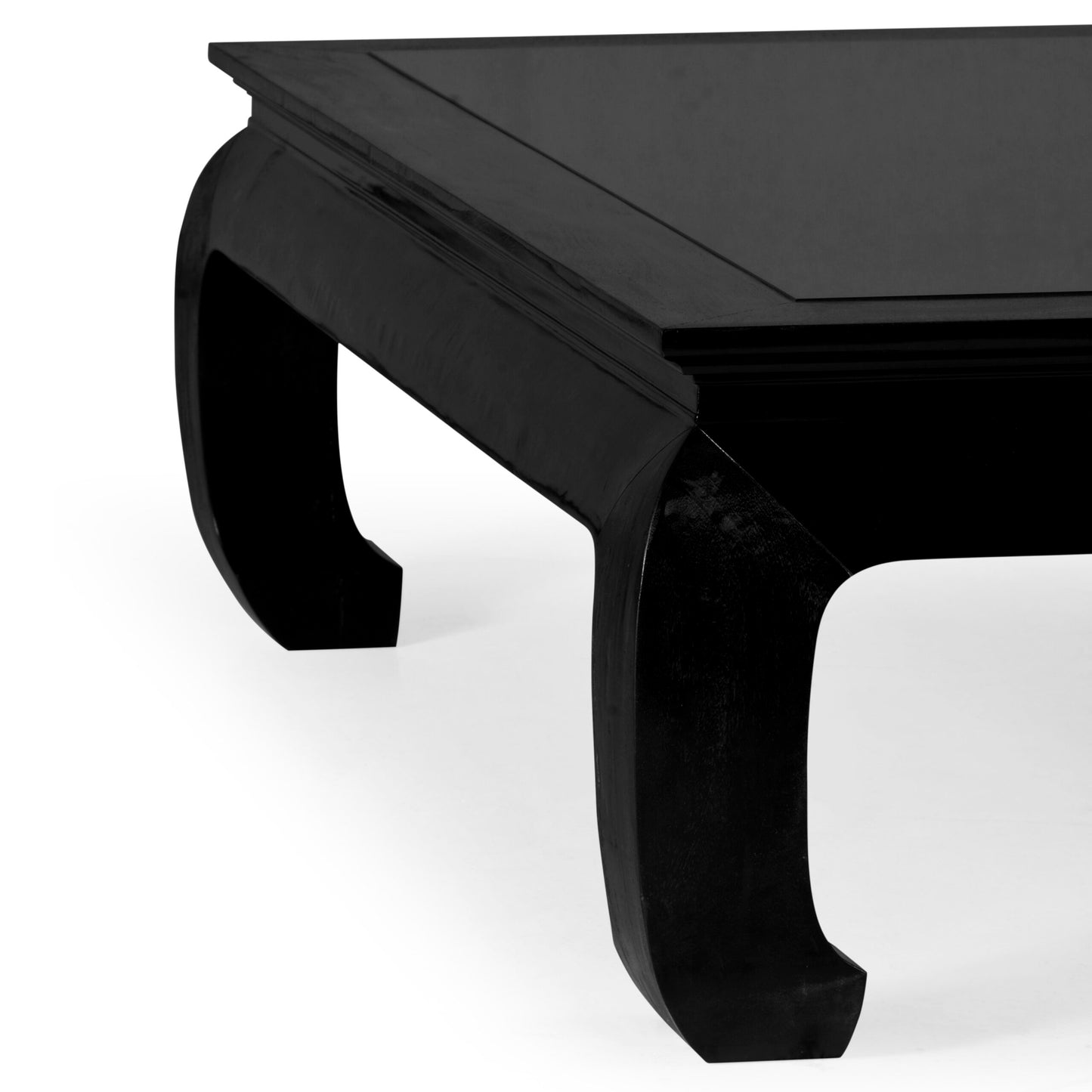 Square Ming Ebonized Coffee Table with Black Glass Top