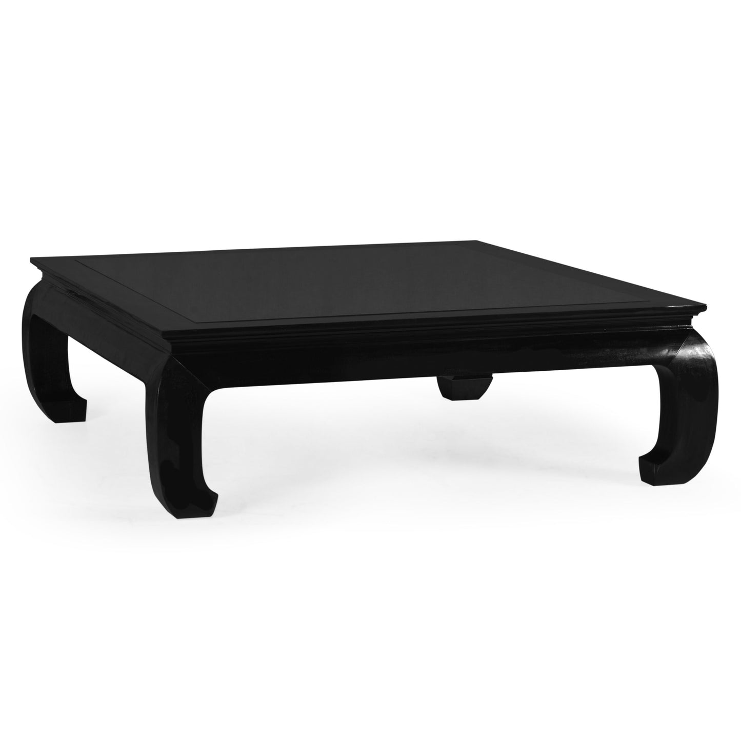 Square Ming Ebonized Coffee Table with Black Glass Top