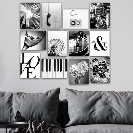 Black & White Decorative MDF Panels (12 Pieces)