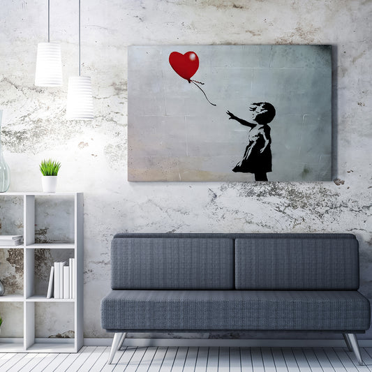 Balloon Girl Framed Canvas Painting