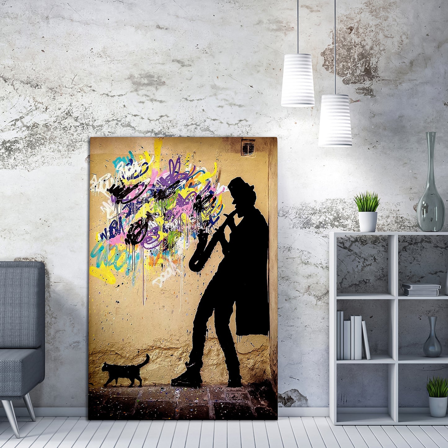 Saxophone Decorative Framed Canvas Painting (Small)