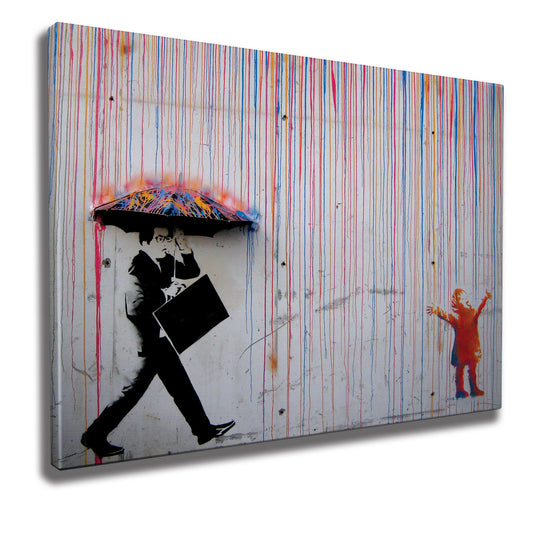 Colorful Rain Framed Canvas Painting