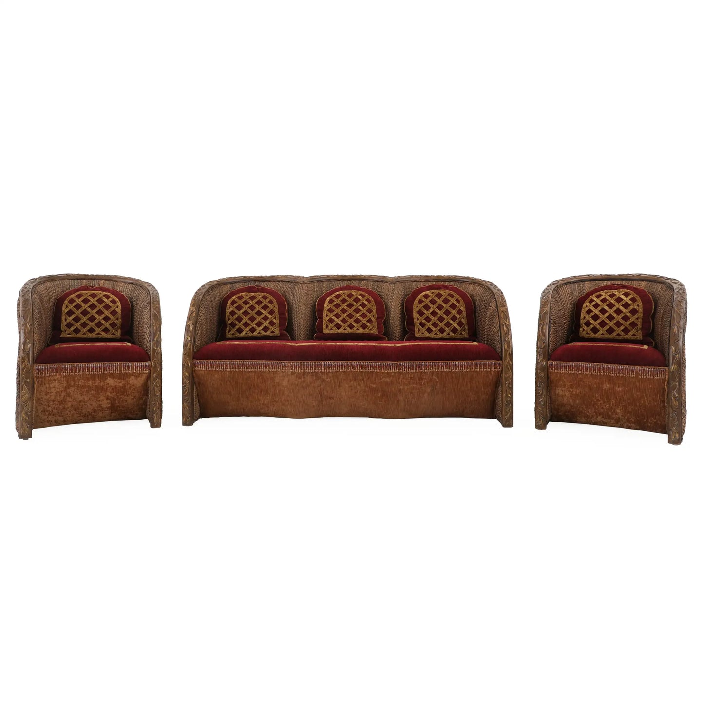 Natural Cane Italian Velvet Sofa Set | Living Room Sofa