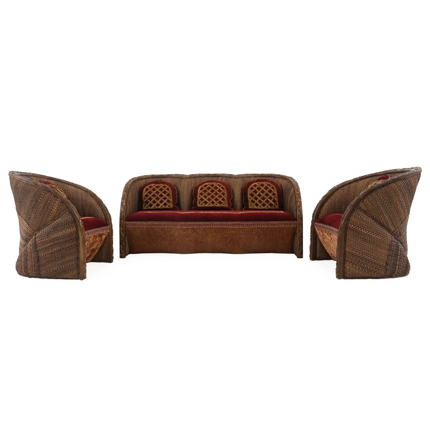 Natural Cane Italian Velvet Sofa Set | Living Room Sofa