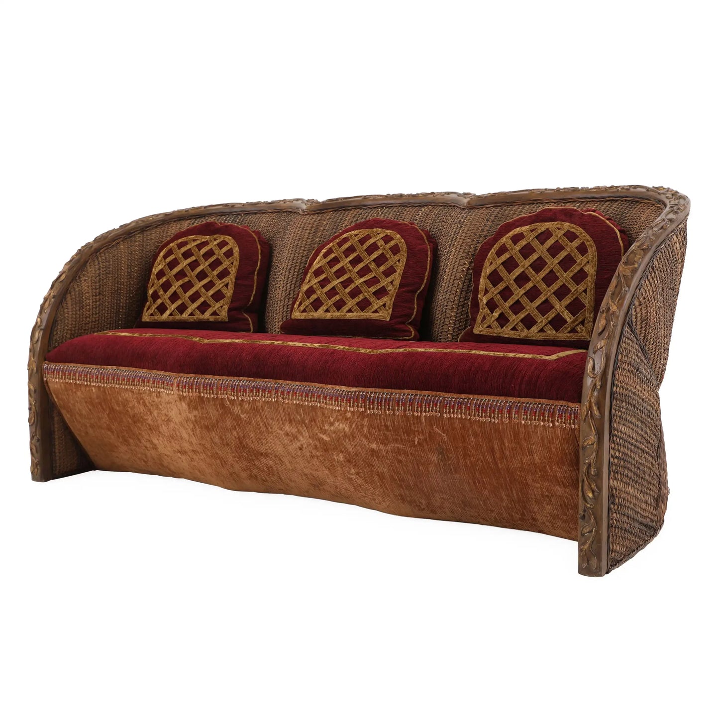 Natural Cane Italian Velvet Sofa Set | Living Room Sofa