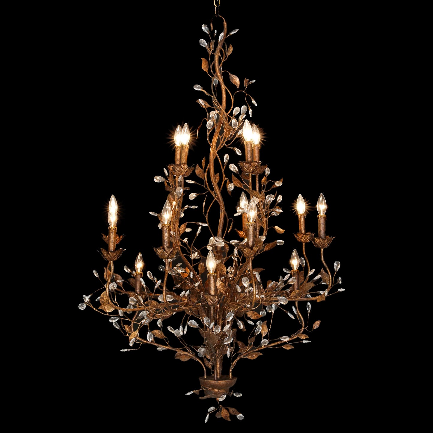 Twelve Arm Leaf And Crystal Chandelier | Decorative Lighting