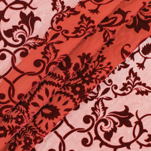 Silk Velvet Floral Ruby burn out Fabric