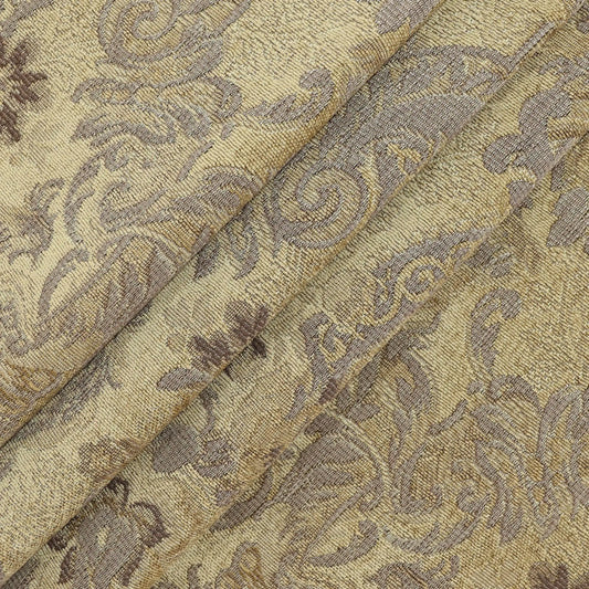 Rustic damask bronze chenille fabric