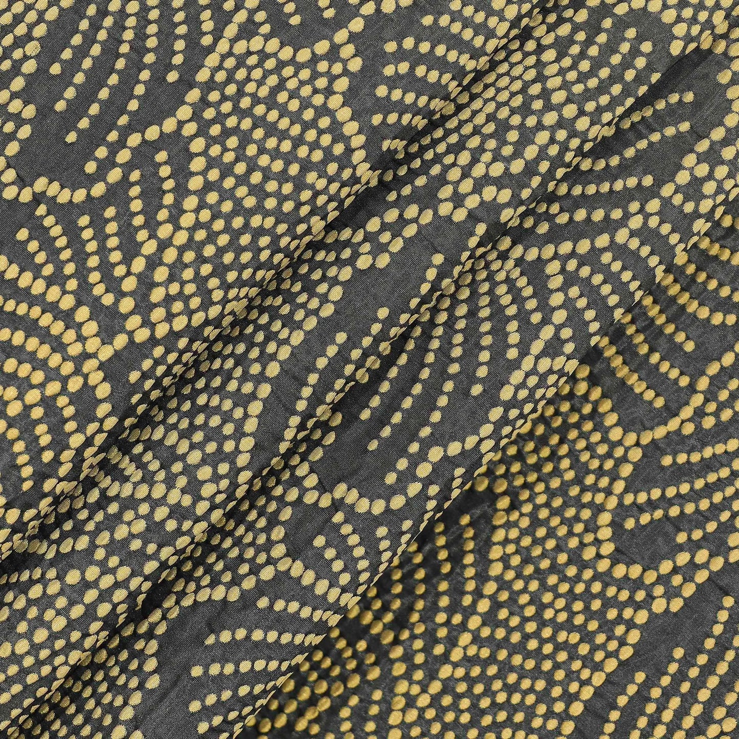 Stamped Golden Dots On Black Satin Fabric