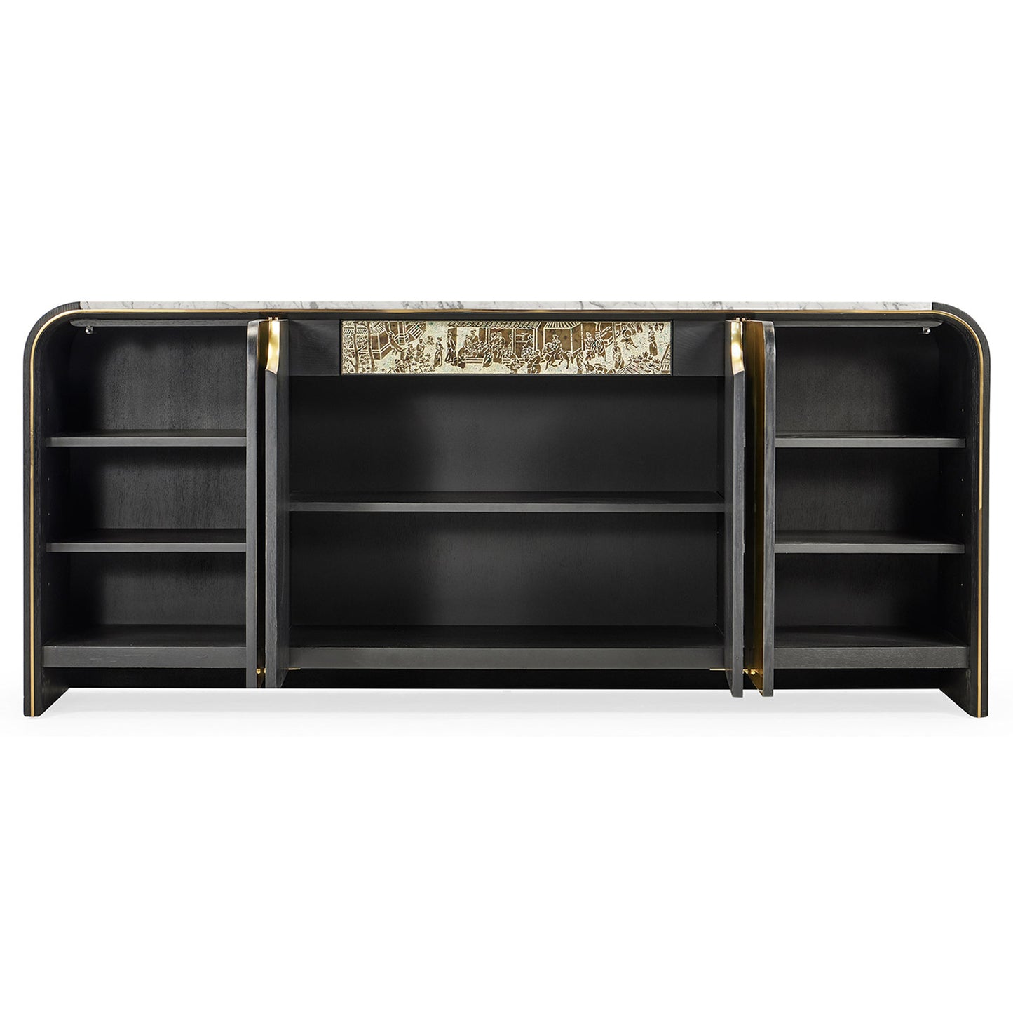 Curved Ebonised Oak & Brass Sideboard | Jonathan Charles