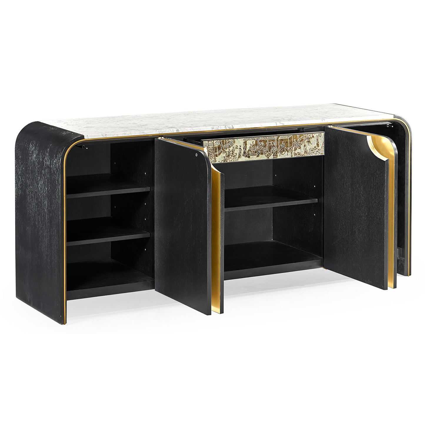 Curved Ebonised Oak & Brass Sideboard | Jonathan Charles