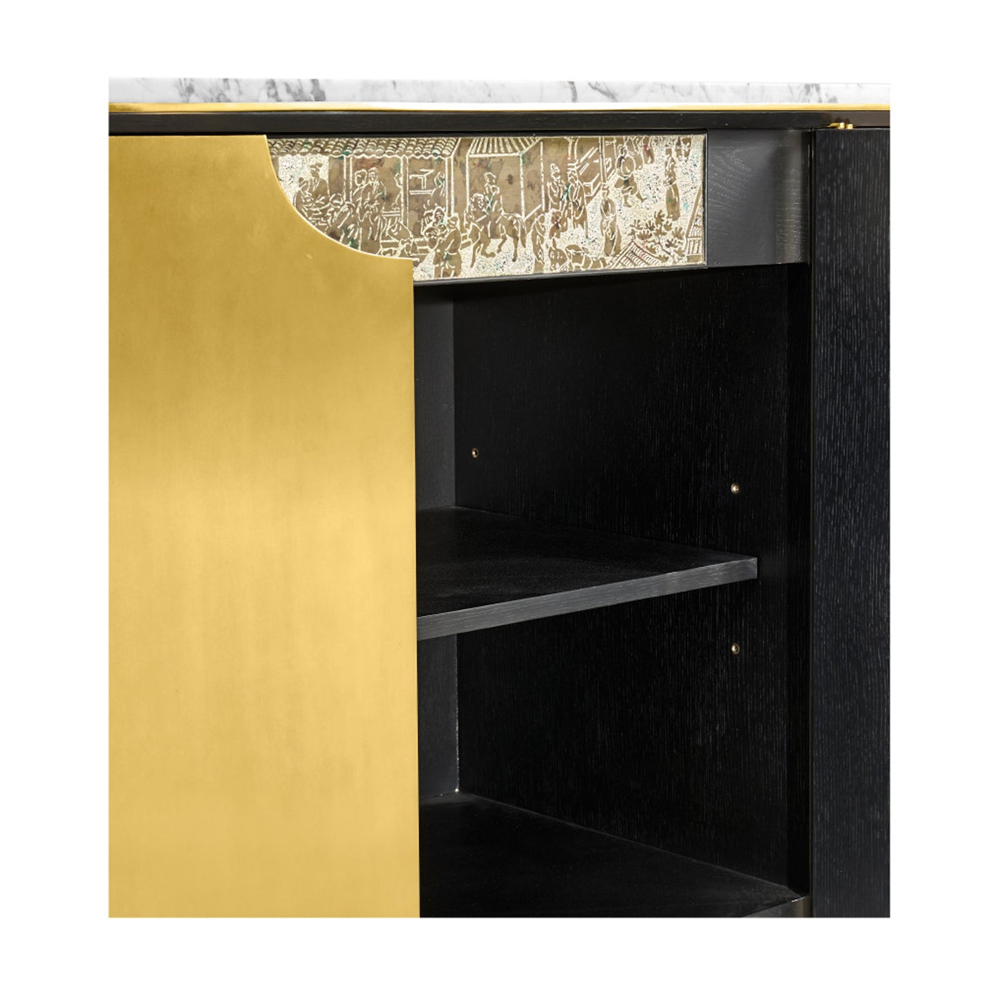 Curved Ebonised Oak & Brass Sideboard | Jonathan Charles