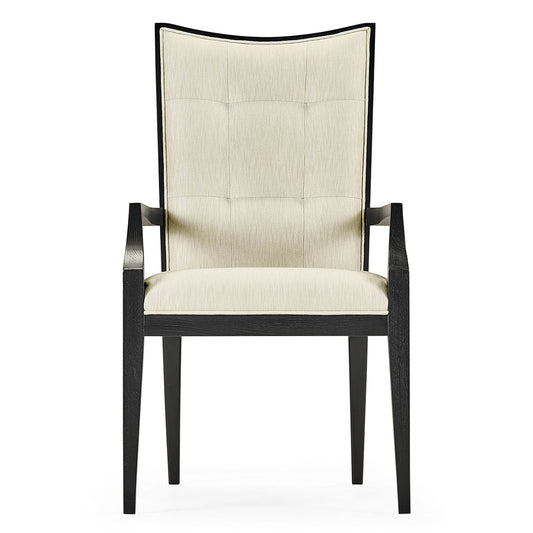 Fusion Ebonised Oak Dining Arm Chair, Upholstered in Skipper | Jonathan Charles